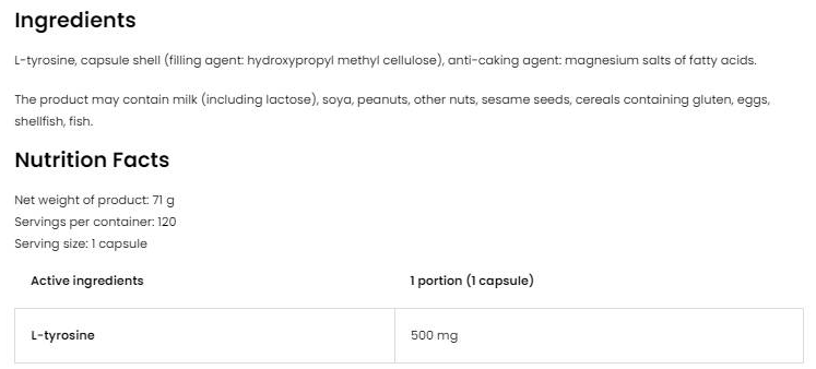 OstroVit L-Tyrosine 500 mg-factsheets