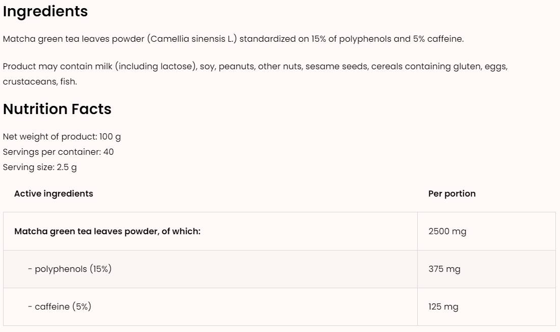 OstroVit Matcha Green Tea Powder-factsheets