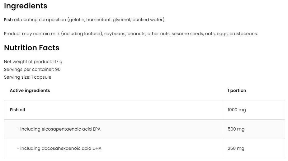 OstroVit Omega 3 Extreme | 500 EPA / 250 DHA-factsheets