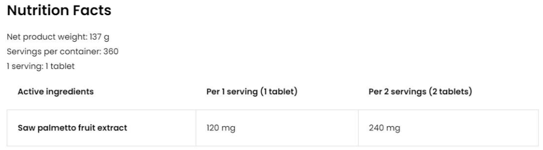 OstroVit Saw Palmetto Extract 120 mg | Vege-factsheets