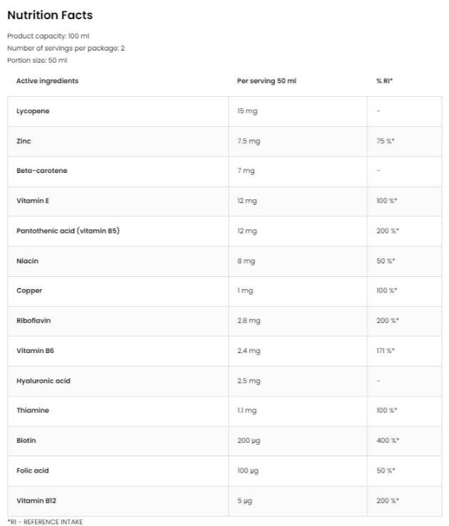 OstroVit SUNbeam Multivitamins Shot | Better Tan Formula-factsheets