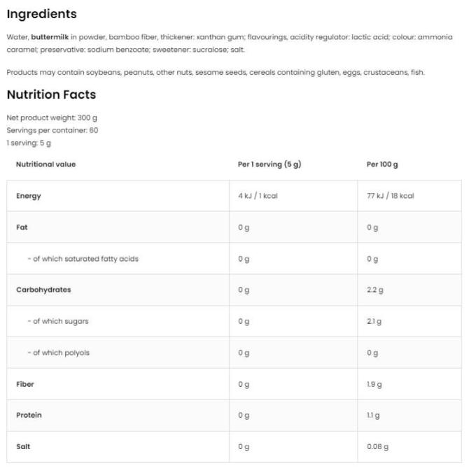 OstroVit Tiramisu Flavored Sauce | Vegan Friendly - Zero Calorie-factsheets