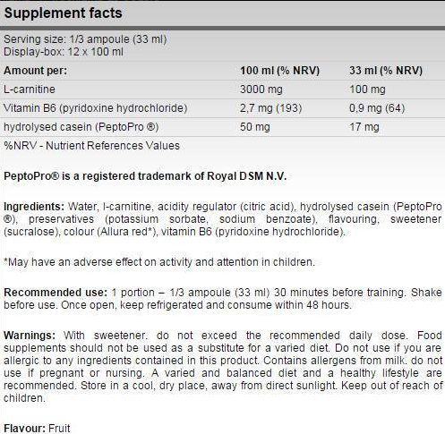 FA Nutrition L-Carnitine Shot 3000-factsheets