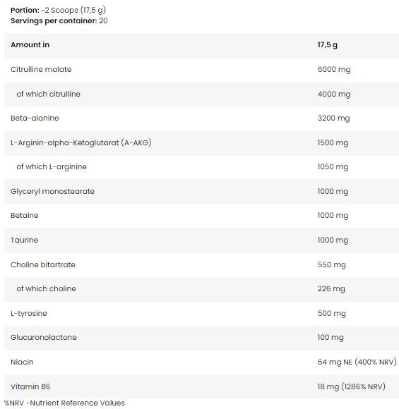 FA Nutrition Muscle Pump | Stimulant-Free Pre-Workout Formula-factsheets