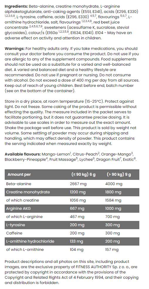 FA Nutrition Pre Energizer / Next-Gen Pre-Workout-factsheets