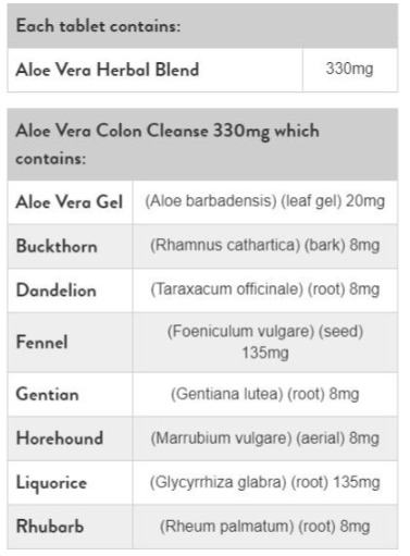 Holland And Barrett Aloe Vera Colon Cleanse 330 mg-factsheets