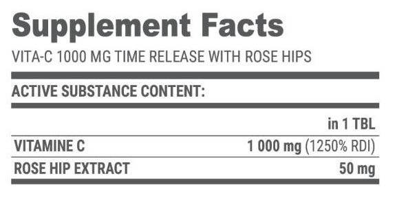 Extrifit Vita C 1000mg with Rose Hips Time Release-factsheets