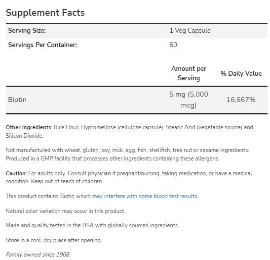 NOW Foods Biotin 5000 mcg-factsheets