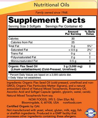 NOW Flax Oil (High Lignan) 1000 mg-factsheets