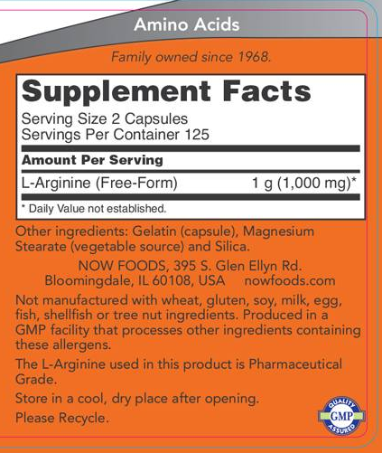 NOW L-Arginine 500mg-factsheets