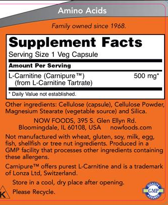 NOW L-Carnitine 500 mg | Carnipure-factsheets