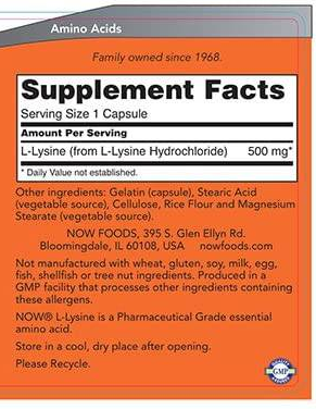 NOW L-Lysine 500 mg-factsheets