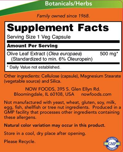 NOW Olive Leaf Extract 500 mg-factsheets