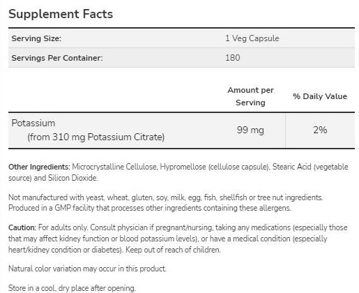 NOW Potassium Citrate 99 mg-factsheets