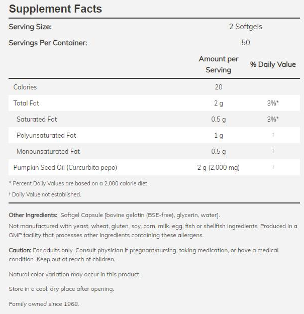 NOW Pumpkin Seed Oil 1000 mg-factsheets