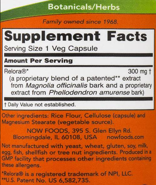 NOW Relora 300 mg-factsheets