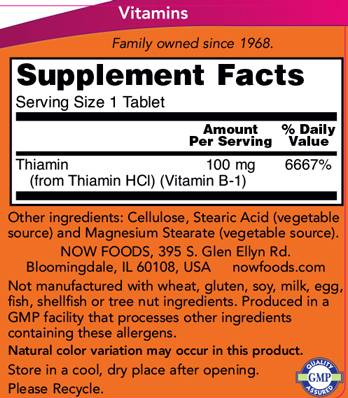 NOW Vitamin B1 Thiamin 100 mg-factsheets