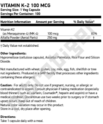 NOW Vitamin K-2 100 mcg-factsheets