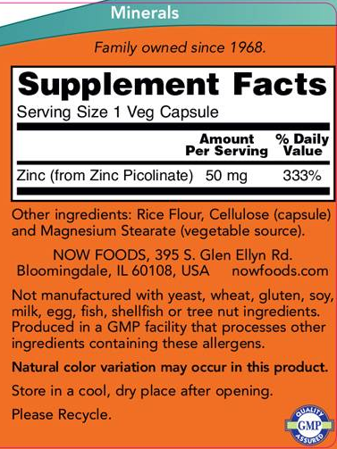NOW Zinc Picolinate 50 mg-factsheets