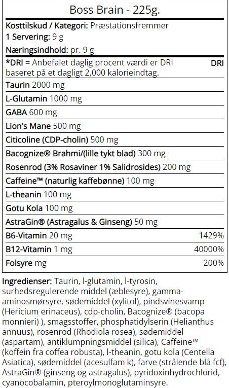 SWEDISH Supplements Boss Brain | with Bacopa, Rhodiola & Lion's Mane-factsheets