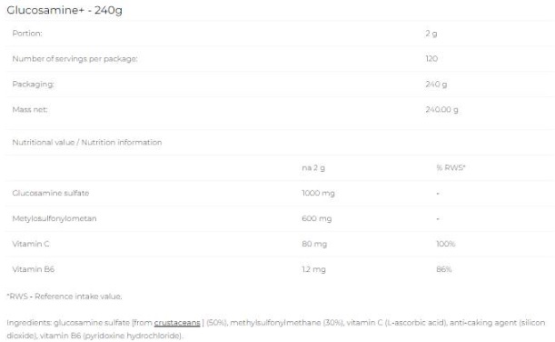 6PAK Nutrition Glucosamine+ Powder-factsheets