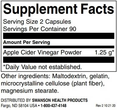 Swanson Apple Cider Vinegar 625 mg | High Potency-factsheets