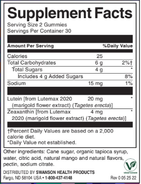 Swanson Lutein & Zeaxanthin Gummies - Mango-factsheets