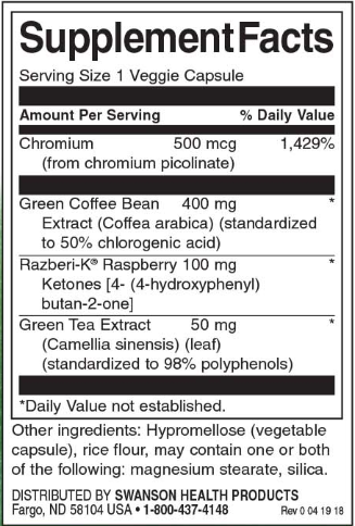 Swanson Green Coffee, Green Tea and Raspberry Ketone Complex-factsheets