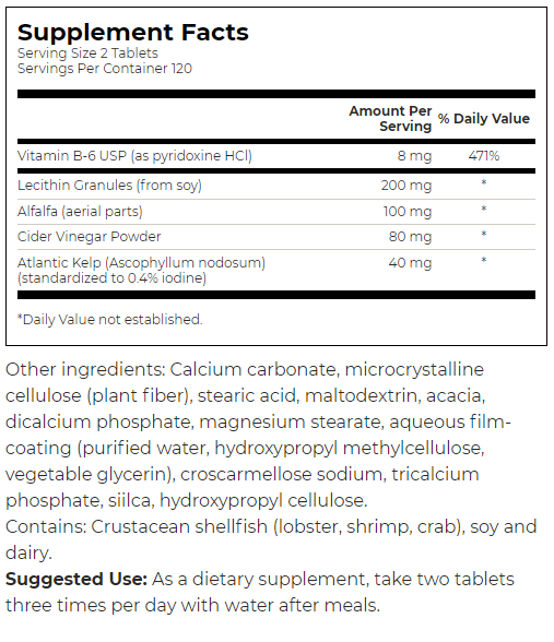 Swanson Lecithin, Kelp, B-6, & Cider Vinegar-factsheets