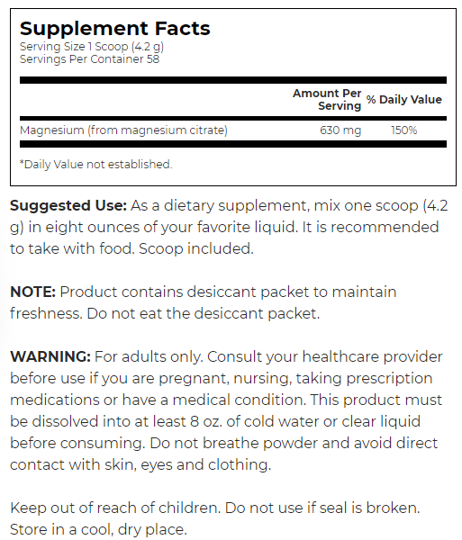 Swanson Magnesium Citrate Powder - 100% Pure-factsheets