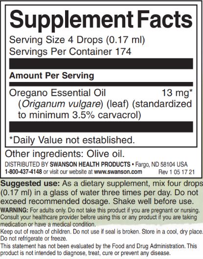 Swanson Oregano Oil, Liquid Extract (Alcohol & Sugar Free)-factsheets