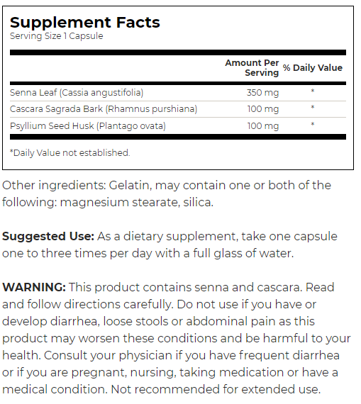 Swanson Triple Action Formula Containing Senna, Psyllium and Cascara-factsheets