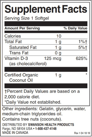Swanson Vitamin D3 with Coconut Oil - Highest Potency-factsheets
