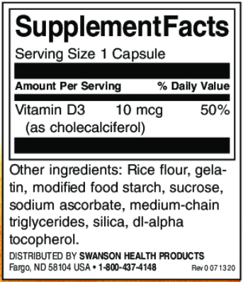 Swanson Vitamin D3 400 IU-factsheets
