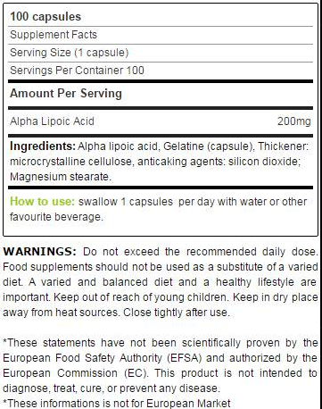 Yamamoto Nutrition ALA - Alpha Lipoic Acid 200 mg-factsheets