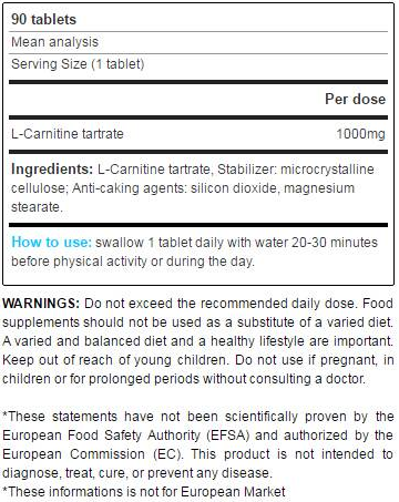 Yamamoto Nutrition L-Carnitine 1000 mg-factsheets