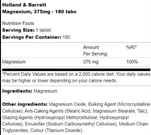 Holland And Barrett Magnesium 375 mg-factsheets