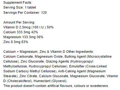 Holland And Barrett Calcium + Magnesium, Zinc & Vitamin D-factsheets