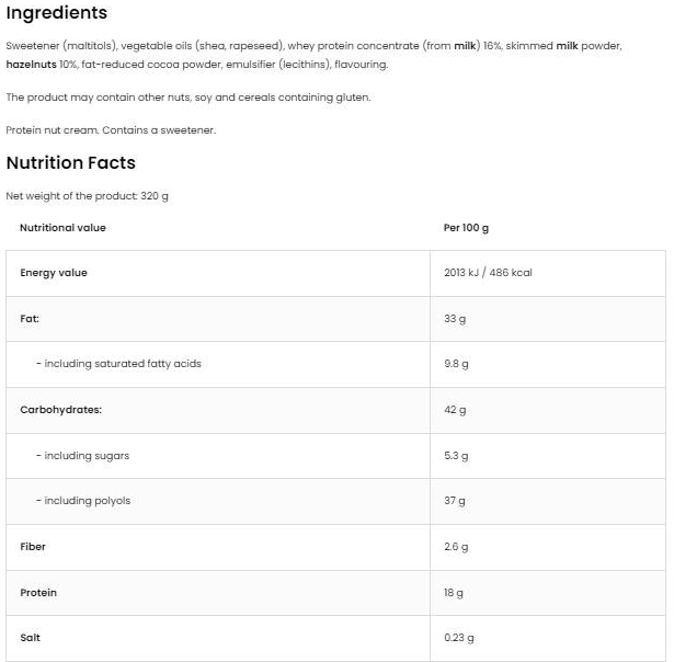 Ostrovit Creametto Protein | High Protein Cream - Hazelnut-factsheets