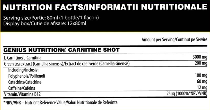 Genius Nutrition L-Carnitine Shot 3000 12x80ml-factsheets