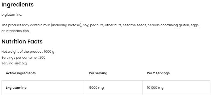 OstroVit Pure L-Glutamine Powder-factsheets