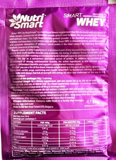 Nutri Smart 100% Whey Protien Concentrate Sachet-factsheets