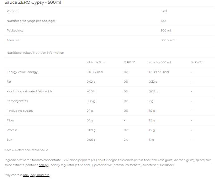 6PAK Nutrition Sauce Zero - Gypsy-factsheets