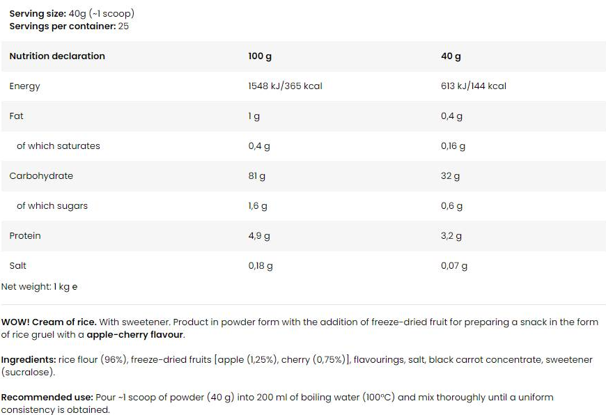 FA Nutrition WOW! Cream of Rice-factsheets
