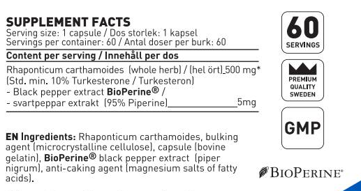Swedish Supplements Turkebolone | Turkesterone 500 mg with BioPerine®-factsheets