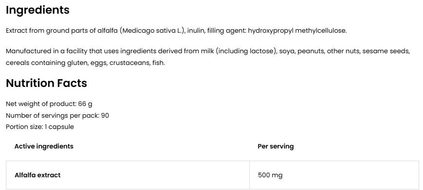 OstroVit Alfalfa 500 mg / Vege-factsheets