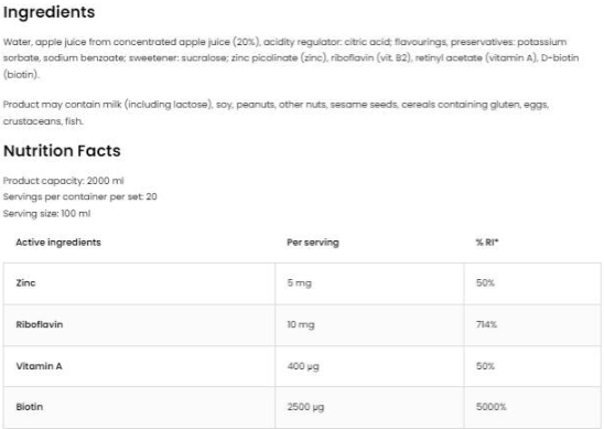 OstroVit Biotin & Vitamin A & Zinc & Vitamin B2 Shot-factsheets