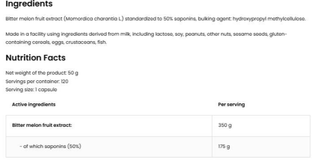 OstroVit Bitter Melon 350 mg | with 50% Saponins-factsheets