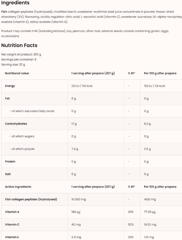 OstroVit Collagen Kissel | Fish Collagen Peptides with Erythritol-factsheets
