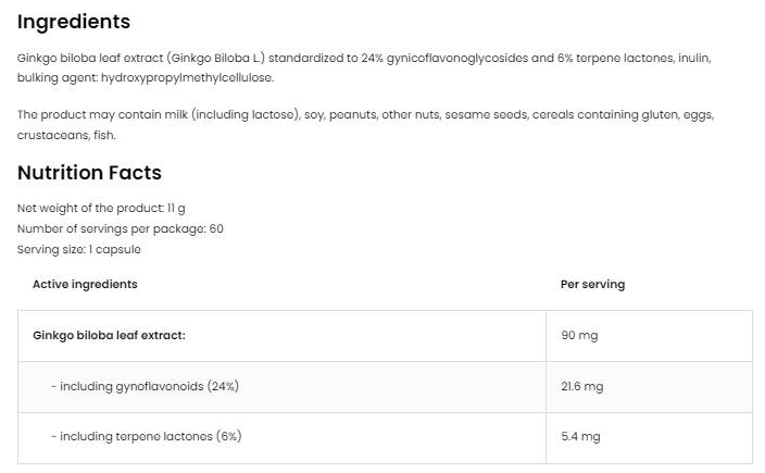 OstroVit Vege Ginkgo Biloba 120 mg-factsheets